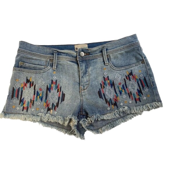 ROXY Juniors Size 9/29 Embroidered BOHO Southwest Print Jeans Shorts Frayed Hems - Picture 3 of 14